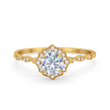 14K Yellow Gold Round Petite Dainty Bridal Wedding Engagement Ring Simulated CZ Size-7